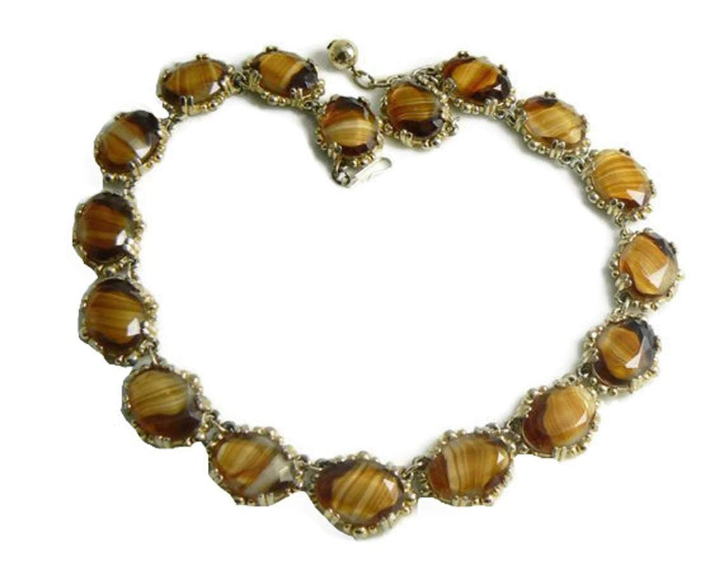 Vintage Brown Agate Glass Necklace - Vintage Lane Jewelry