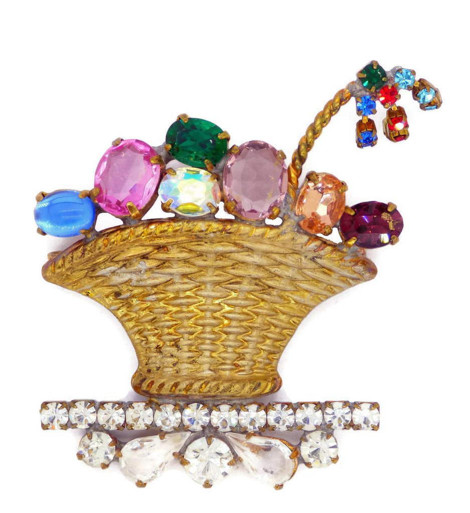 Rhinestone Easter Egg Basket Brooch - Vintage Lane Jewelry