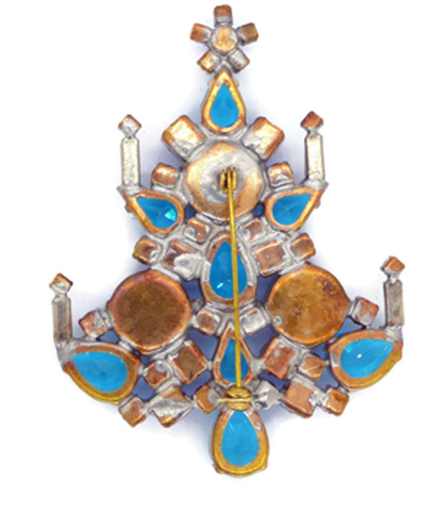 Blue Rhinestone Christmas Tree Brooch - Vintage Lane Jewelry