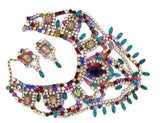 Bijoux MG Statement Necklace Multicolored Czech Rhinestones and Earrings - Vintage Lane Jewelry