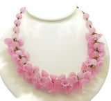 Pink Quartz Beads Glass Flower Necklace - Vintage Lane Jewelry
