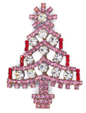 Husar D Pink Rhinestone Christmas Tree Brooch - Vintage Lane Jewelry