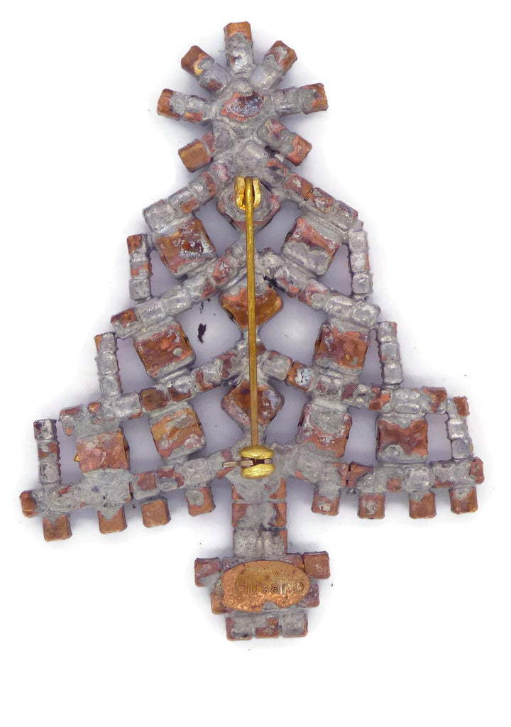 Husar D Pink Rhinestone Christmas Tree Brooch - Vintage Lane Jewelry