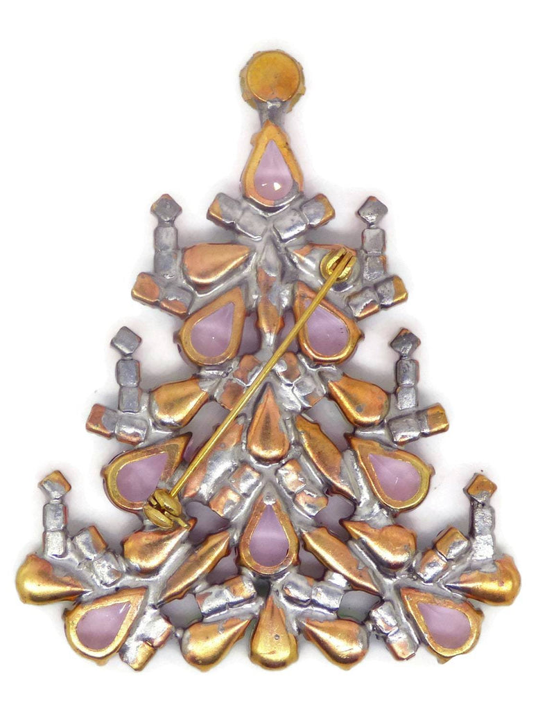 Purple Czech Glass Christmas Tree Brooch - Vintage Lane Jewelry