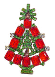 Czech Glass Red Rhinestone Husar D. Signed Christmas Tree Pin, X-mas pin, Holiday Brooch - Vintage Lane Jewelry