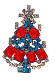 Husar D Red and Blue Rhinestone Christmas Tree Brooch - Vintage Lane Jewelry