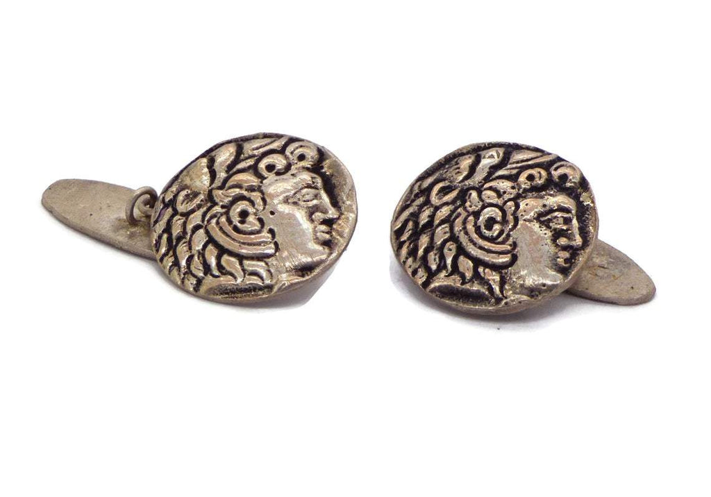 Vintage 800 Fine Silver Homeric Coin Style Cufflinks - Vintage Lane Jewelry