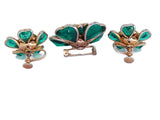 Green Glass Flower Demi Parure - Vintage Lane Jewelry