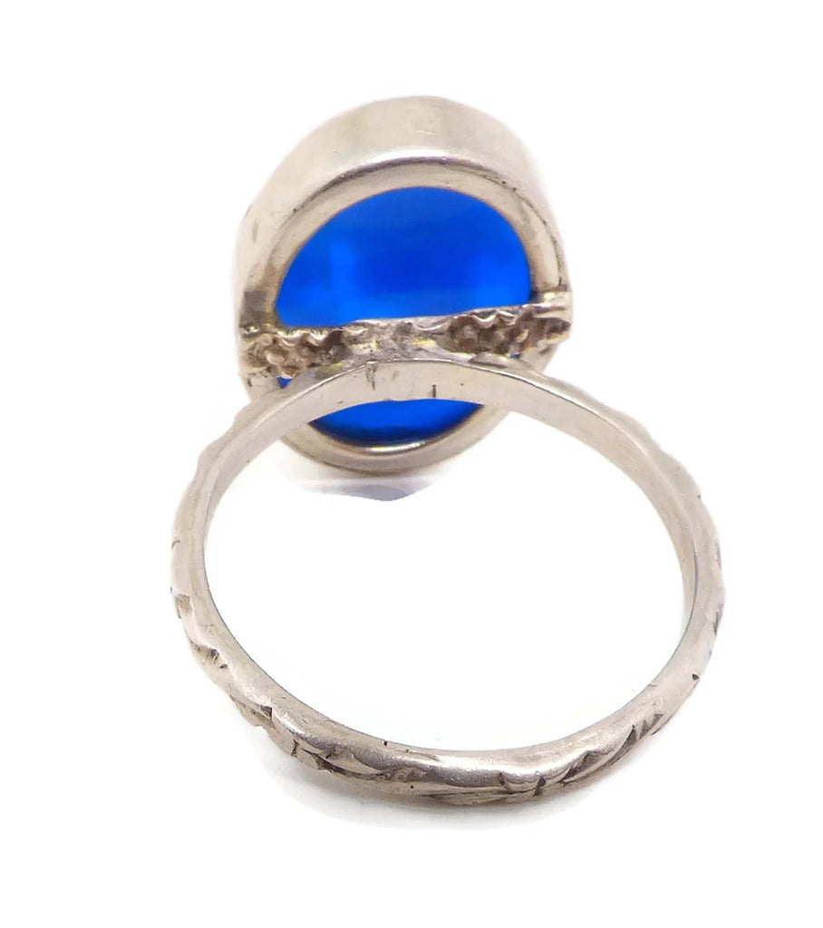 Art Deco Blue Onyx Italian Cameo Ring - Vintage Lane Jewelry