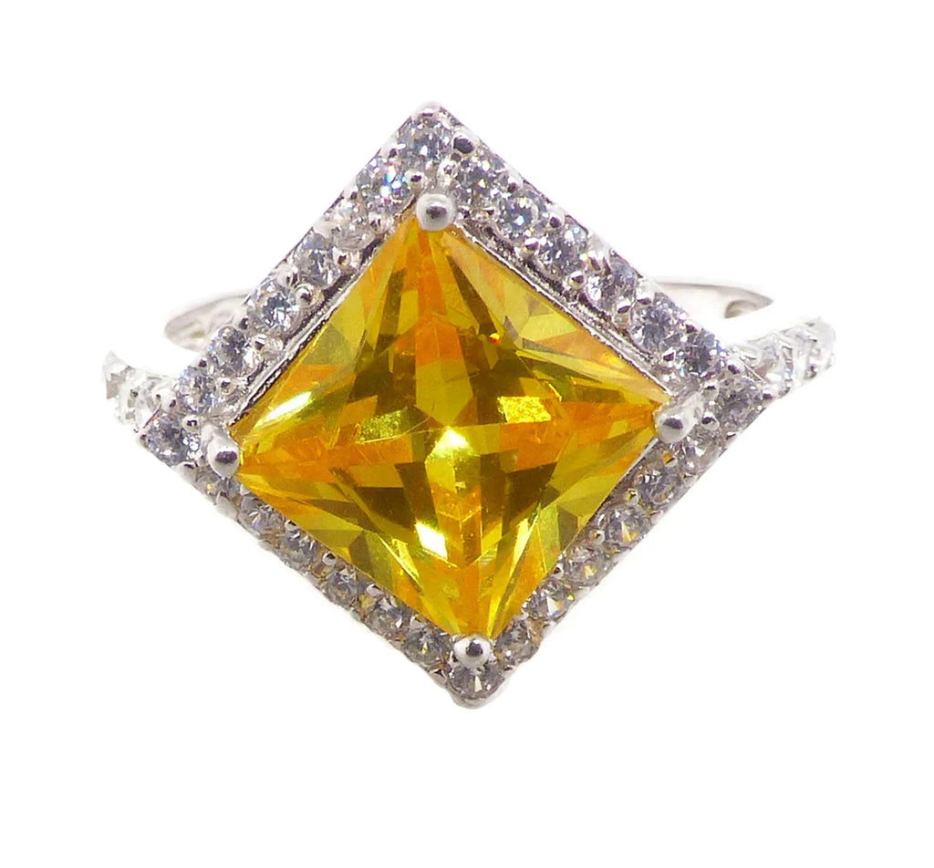 10K Simulated Mexican Fire Opal Yellow Topaz Halo Ring Size 8 Yellow - Ruby  Lane