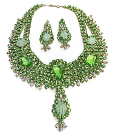 Czech Glass Green Flower Necklace and matching earrings
