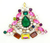 Multicolored Wide Czech Glass Rhinestone Bijoux MG Christmas tree pin, xmas brooch - Vintage Lane Jewelry