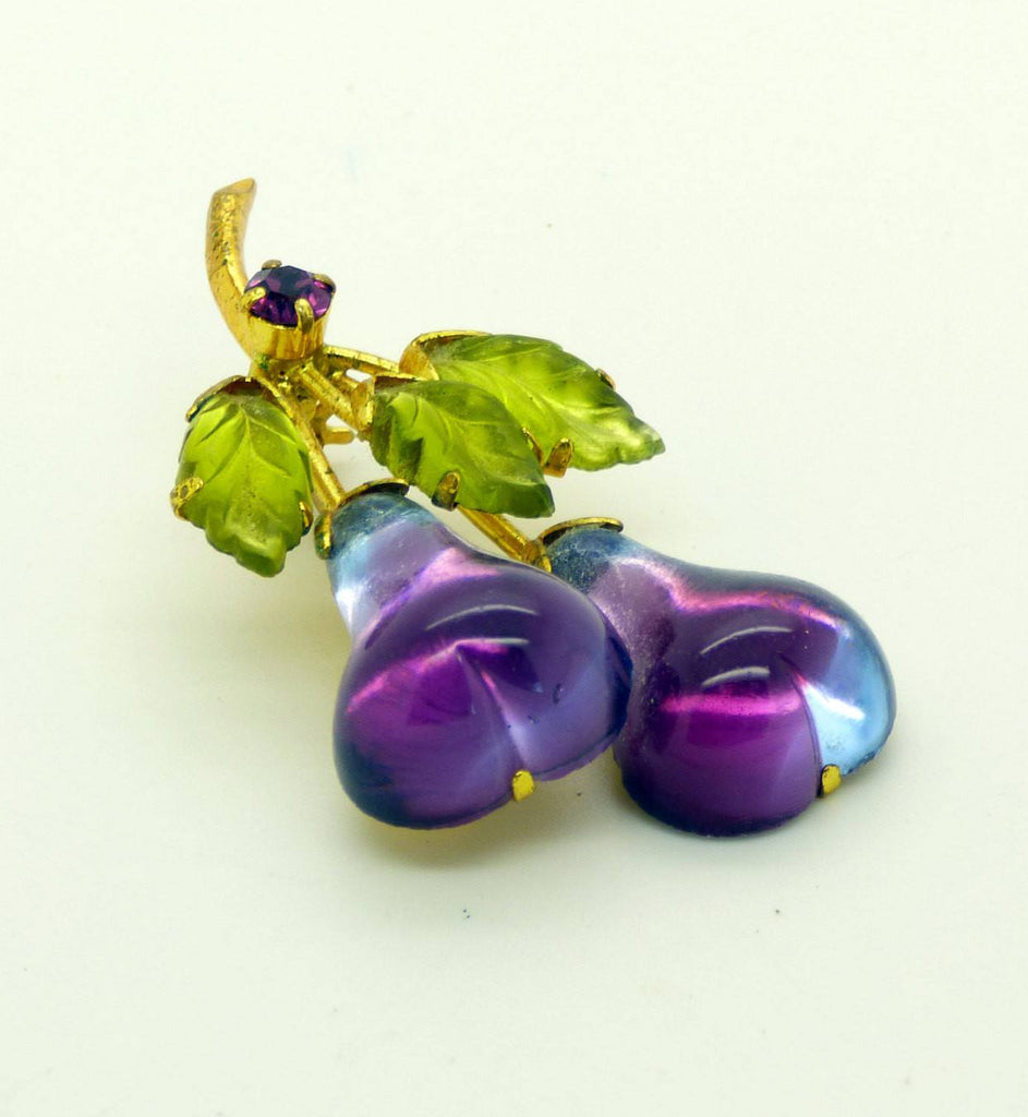 Double Purple Pear Fruit Figural Austria Pin - Vintage Lane Jewelry