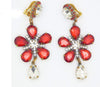 Red Flower Dangle Czech Glass Clip Earrings - Vintage Lane Jewelry