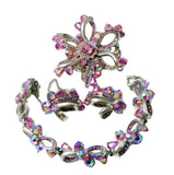 Vintage Hollycraft 1957 Pink and Pink AB Bracelet, Brooch and Clip Earrings Set - Vintage Lane Jewelry