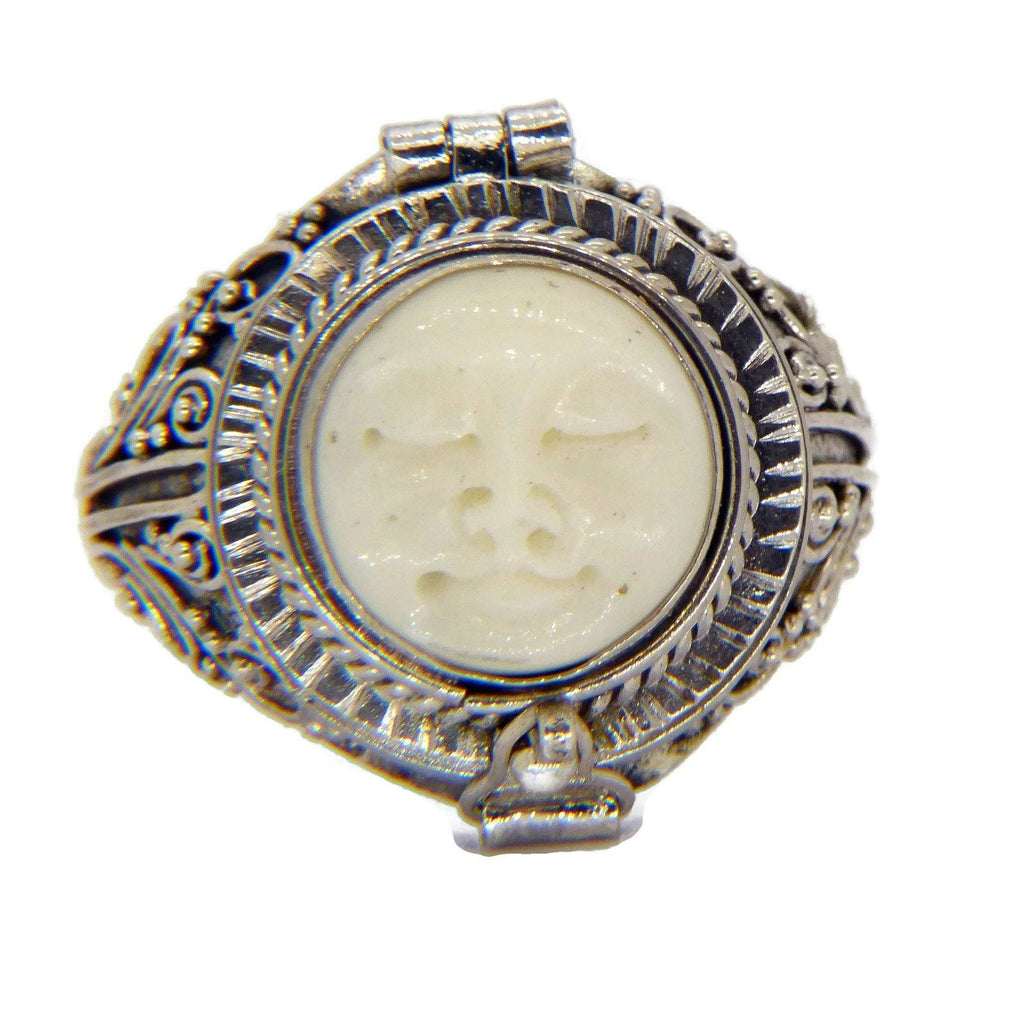 Balinese Bone Sterling Silver 925 Poison Ring, Pill Box Ring - Vintage Lane Jewelry