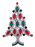 Red, Green and Clear Rhinestone Christmas Tree Brooch - Vintage Lane Jewelry