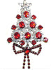 Czech Glass Red Rhinestone Christmas Tree Brooch with Dangling Ribbon - Vintage Lane Jewelry