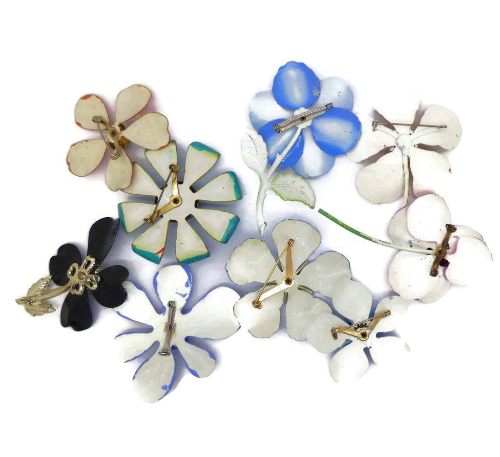 Vintage Enamel Flower Pins Retro - Vintage Lane Jewelry