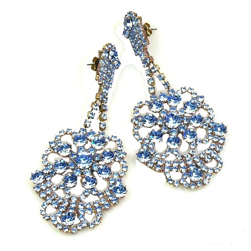 Czech Glass Huge Sky Blue Dangling Earrings - Vintage Lane Jewelry