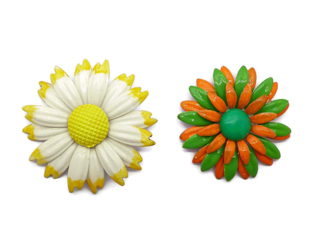 Vintage Orange Enamel Flower Pin Lot - Vintage Lane Jewelry
