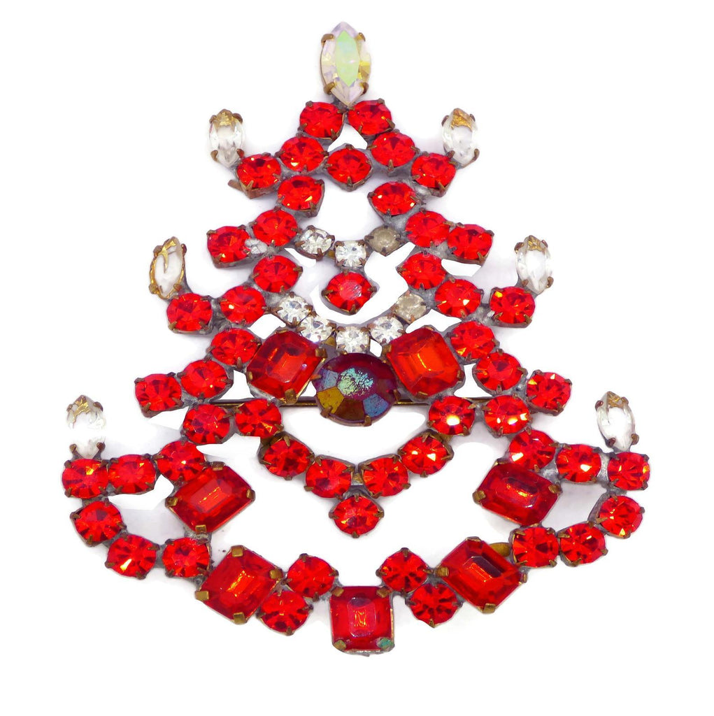 Bijoux MG Czech Red Christmas Tree Pin - Vintage Lane Jewelry