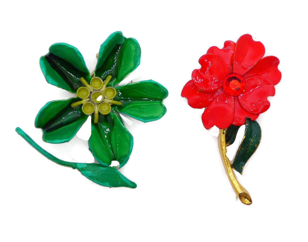 Christmas Flowers Enamel Flower Lot - Vintage Lane Jewelry