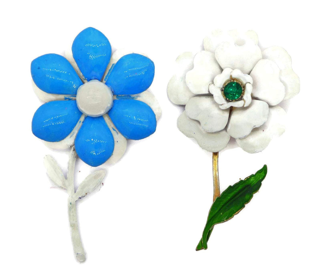 Blue Flowers Enamel Flower Lot - Vintage Lane Jewelry