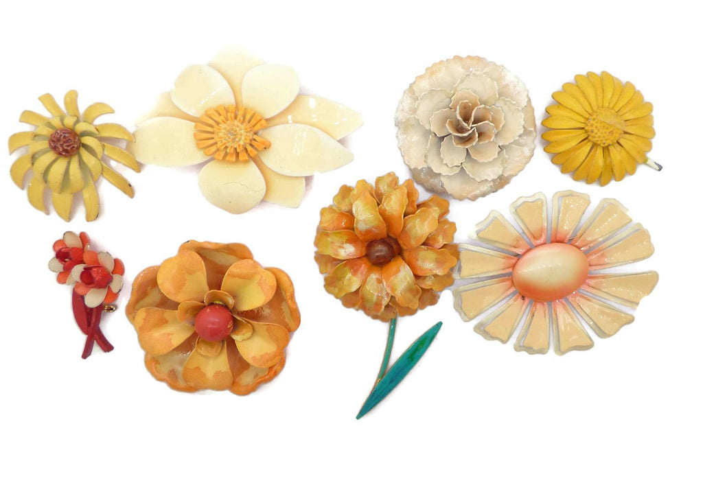 Orange Flowers Enamel Flower Lot - Vintage Lane Jewelry