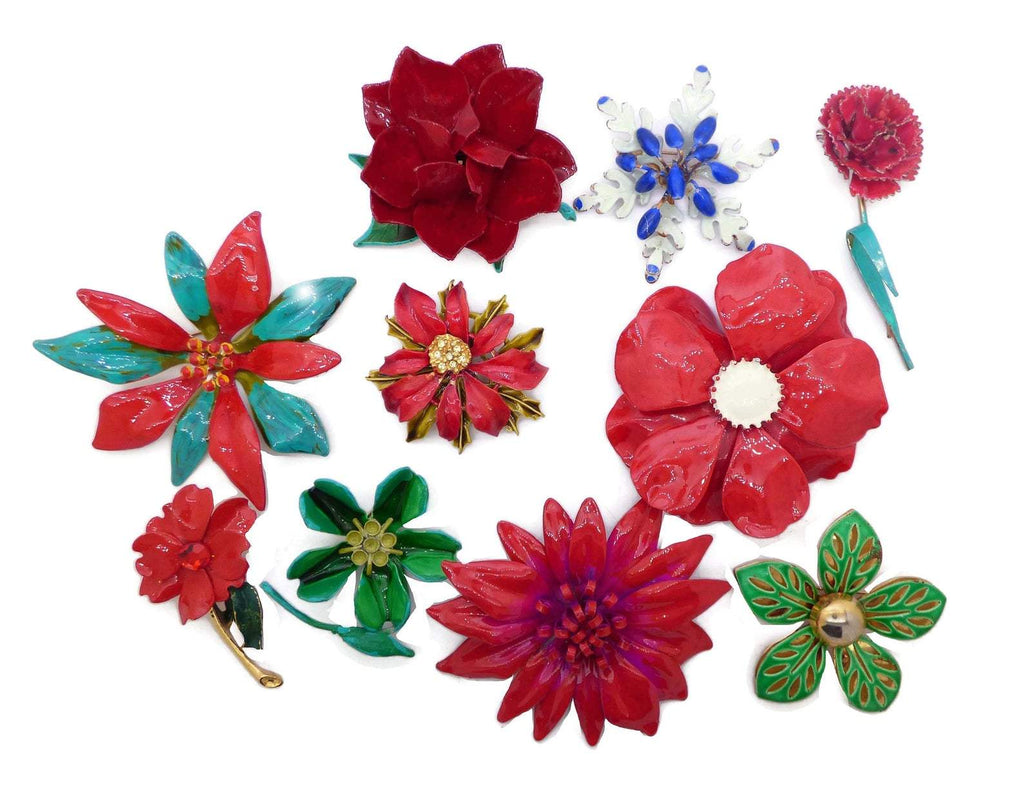 Christmas Flowers Enamel Flower Lot - Vintage Lane Jewelry