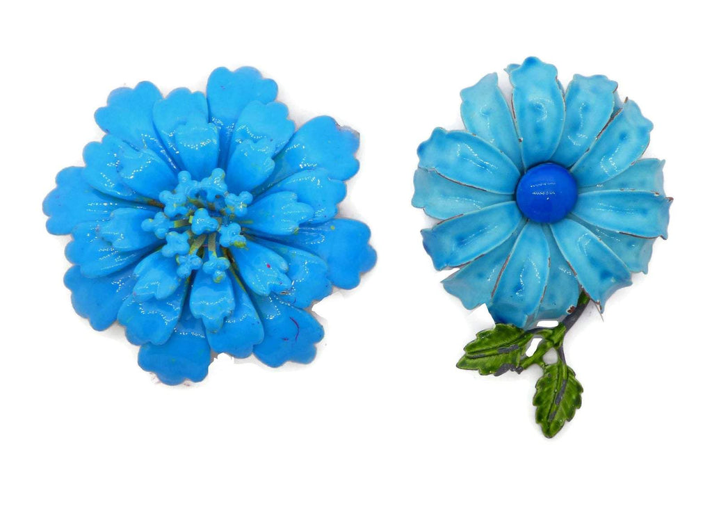 Blue Flowers Enamel Flower Lot - Vintage Lane Jewelry