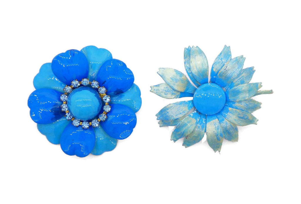 Blue Flowers Enamel Flower Lot - Vintage Lane Jewelry