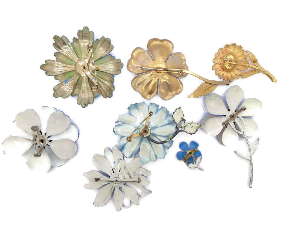 Blue Flowers Enamel Flower Lot - Vintage Lane Jewelry