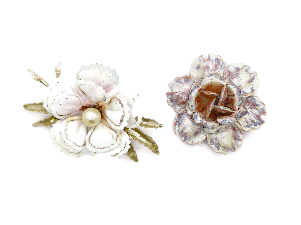 Pink and White Flowers Enamel Flower Lot - Vintage Lane Jewelry