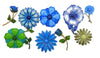 Blue Enamel Flower Lot 9 flowers - Vintage Lane Jewelry