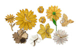 Autumn Colors Enamel Flower Lot 8 flowers, clip earrings - Vintage Lane Jewelry