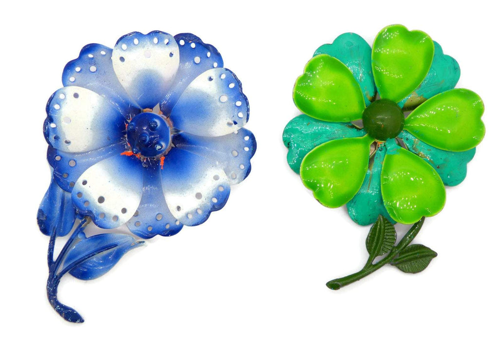 Blue Enamel Flower Lot 9 flowers - Vintage Lane Jewelry
