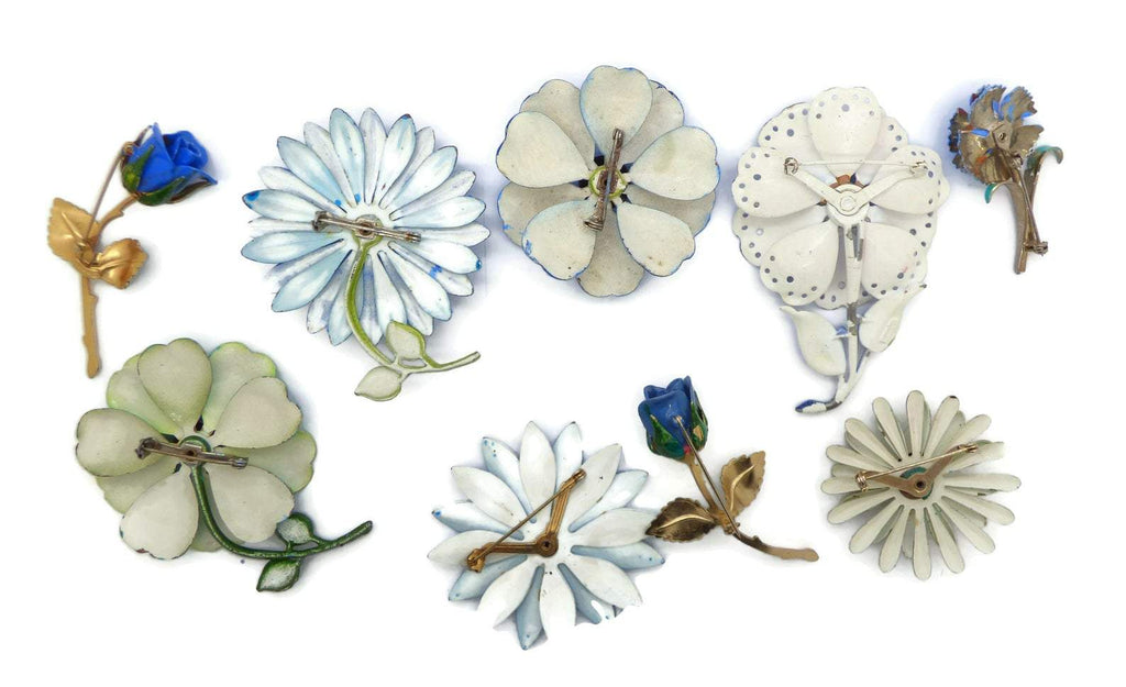 Blue Enamel Flower Lot 9 flowers - Vintage Lane Jewelry