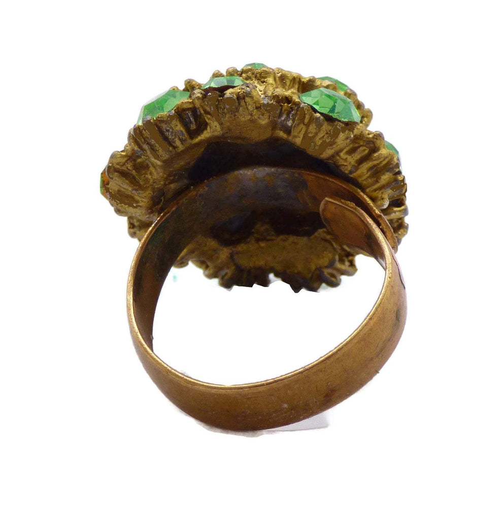 Uranium Glass Art Brass Cluster Ring - Vintage Lane Jewelry