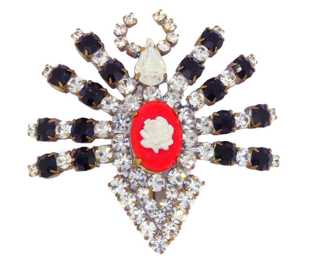 Halloween Czech Glass Cameo Spider Brooch - Vintage Lane Jewelry