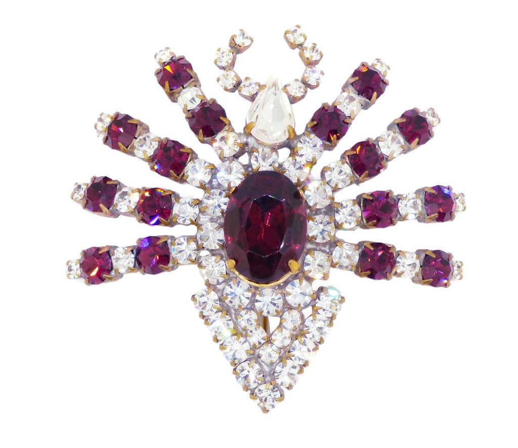 Halloween Purple Czech Glass Spider Brooch - Vintage Lane Jewelry