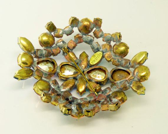 Rhinestone Bijoux MG Czech Glass Huge Brooch - Vintage Lane Jewelry
