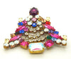 Multicolored Rhinestone Czech Glass Bijoux MG Christmas tree pin, xmas brooch - Vintage Lane Jewelry