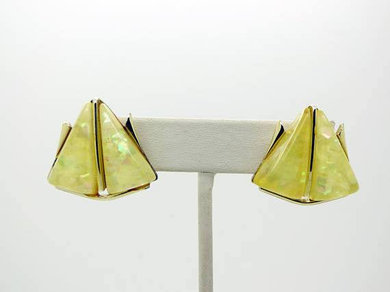 Coro Yellow Confetti Thermoset Geometric Necklace and Clip Earrings - Vintage Lane Jewelry