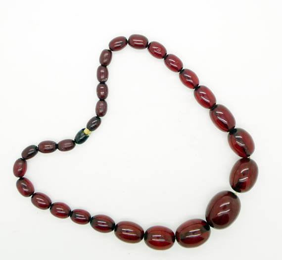 Vintage Cherry Bakelite Graduated Bead Art Deco Necklace - Vintage Lane Jewelry