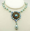 Vintage Baroque Pale Blue Glass Pearl AB Crystal Drop Pendant Necklace - Vintage Lane Jewelry
