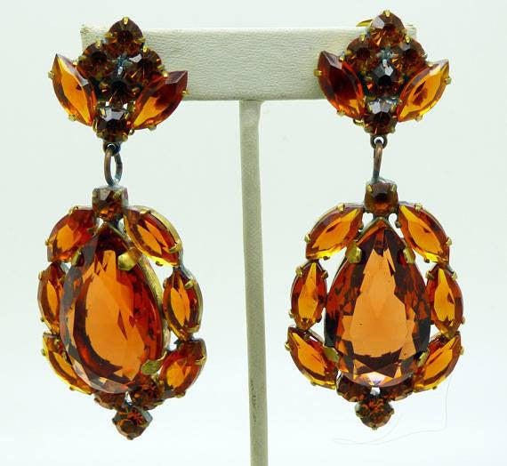Huge Topaz Czech Glass Statement Necklace and matching clip earrings - Vintage Lane Jewelry