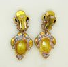 Black and Yellow Gold Czech Glass Clip Earrings - Vintage Lane Jewelry