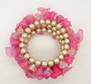Pink Flower Glass Pearl Memory Coil Bracelet - Vintage Lane Jewelry