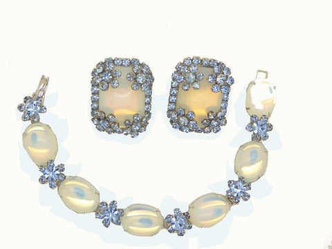 Huge Vivid Sapphire Blue Czech Glass Statement Necklace and matching pierced style earrings